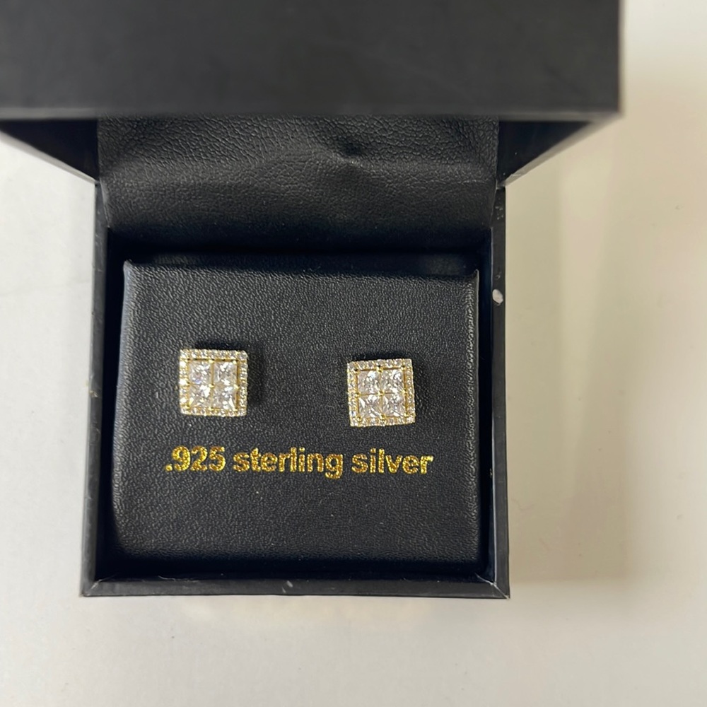 NWT King Ice .925 Sterling silver/gold Button Earrings